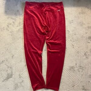 Calvin Klein Red Velour Velvet Leggings XL High Waist Stretch Pull On Lounge
